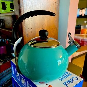 Teal blue tea kettle